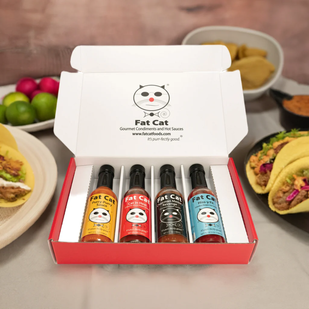 Funny Cat Name 4 Bottle Hot Sauce Gift Box - Image 3
